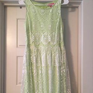 Betsey Johnson Green and White lace overlay dress